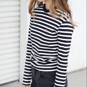 NWT - Maison Kitsune Marine Unisex Stripe T-shirt - Black⚓🤍🖤